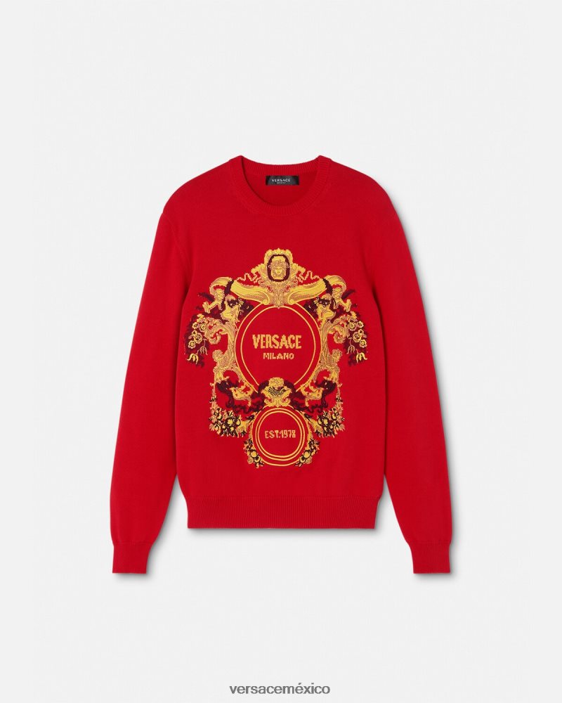 Versace suéter con bordado barroco en intarsia rojo ropa hombres 84626J1345