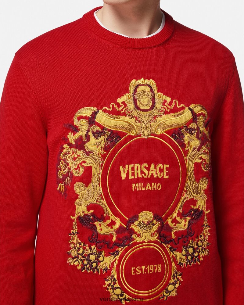 Versace suéter con bordado barroco en intarsia rojo ropa hombres 84626J1345