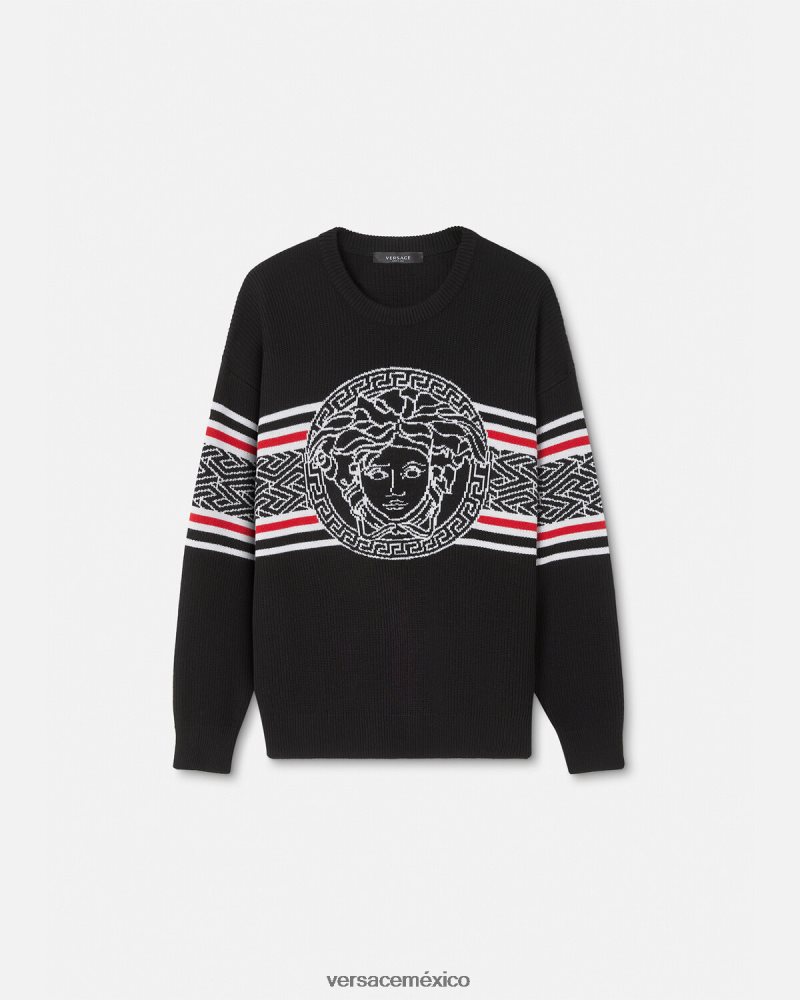 Versace suéter con medusa a rayas en jacquard negro ropa hombres 84626J1344