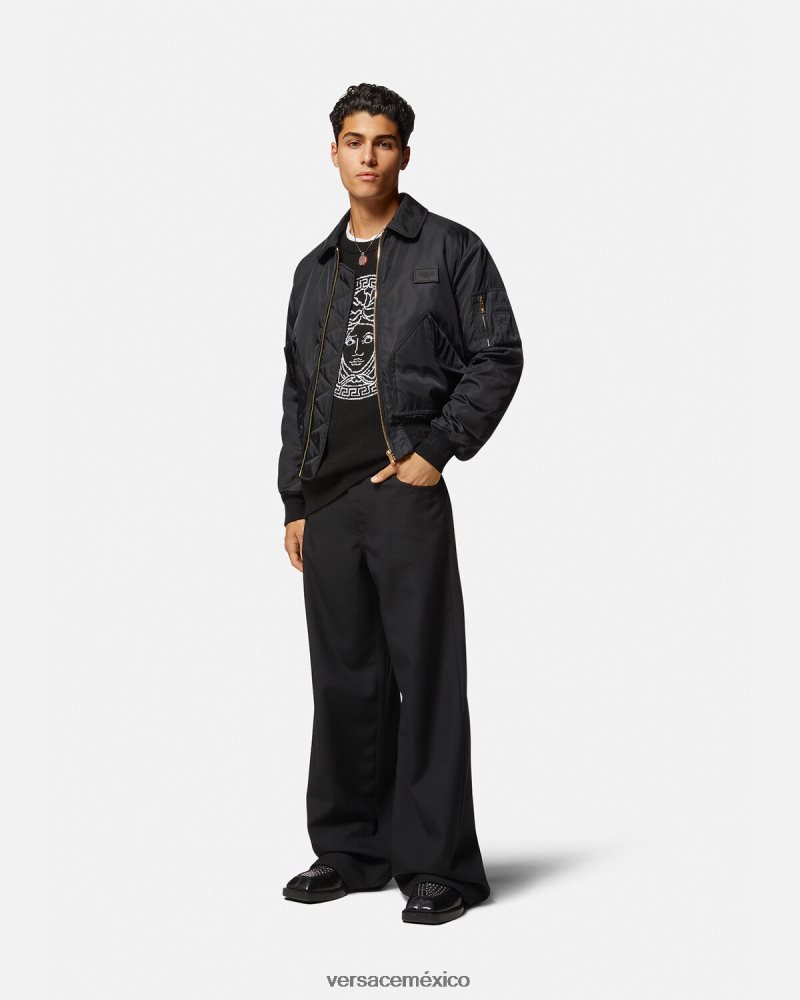 Versace suéter con medusa a rayas en jacquard negro ropa hombres 84626J1344