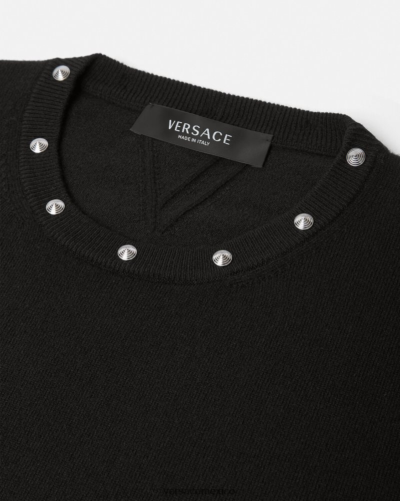 Versace suéter con tachuelas en espiral negro ropa hombres 84626J1346