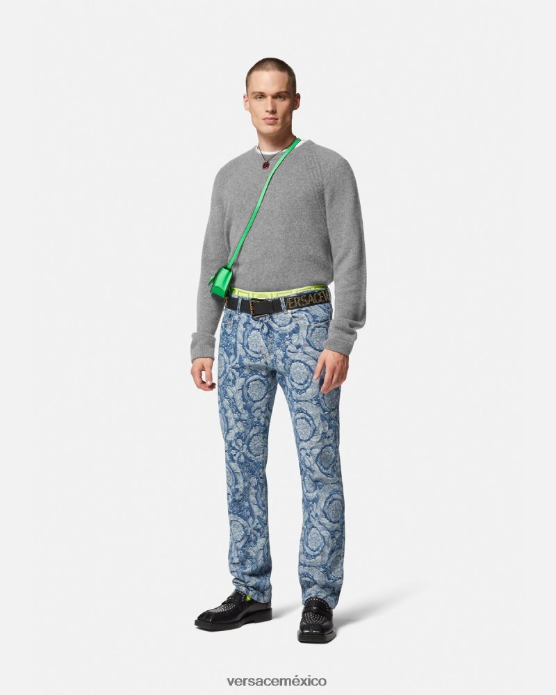 Versace suéter de cachemira con greca gris ropa hombres 84626J1333