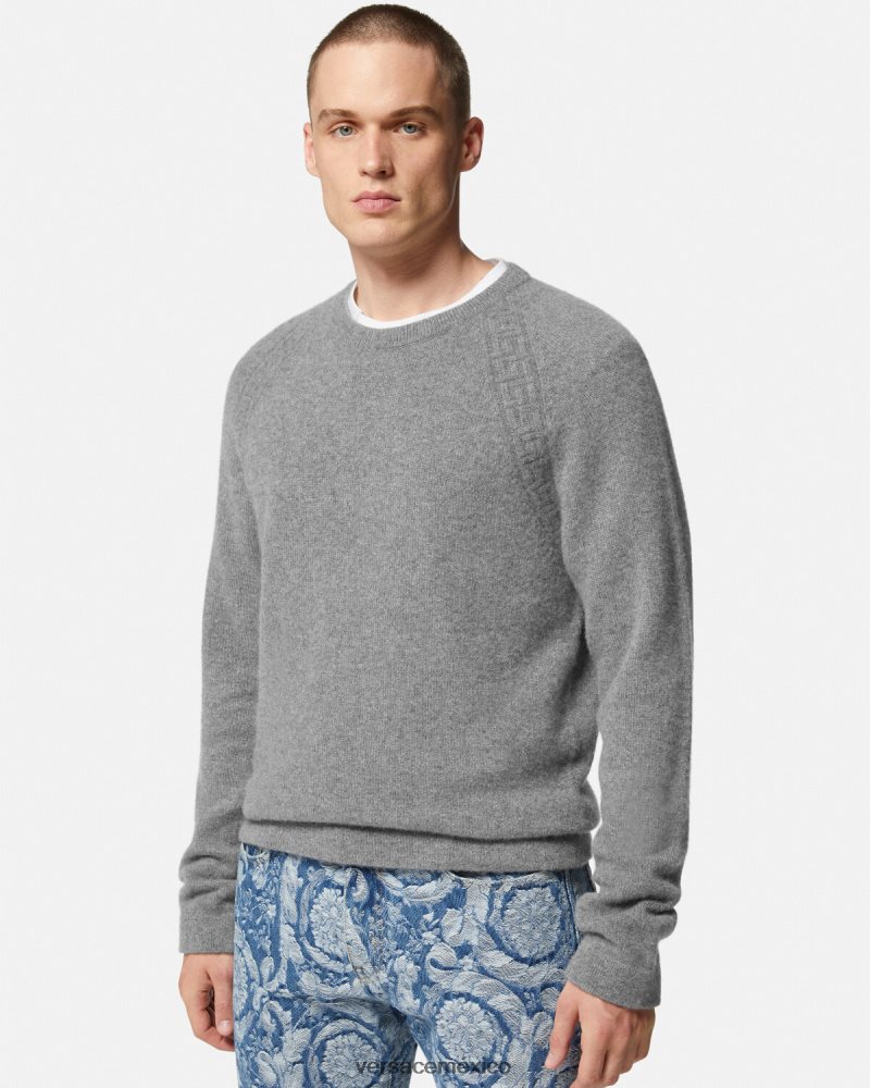Versace suéter de cachemira con greca gris ropa hombres 84626J1333