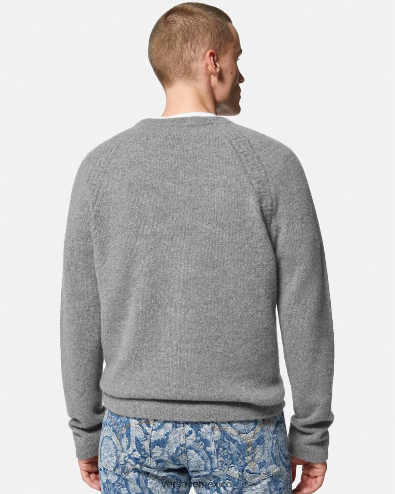 Versace suéter de cachemira con greca gris ropa hombres 84626J1333