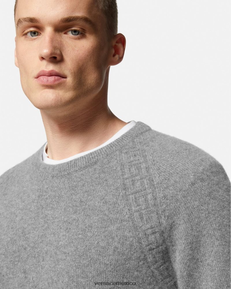 Versace suéter de cachemira con greca gris ropa hombres 84626J1333