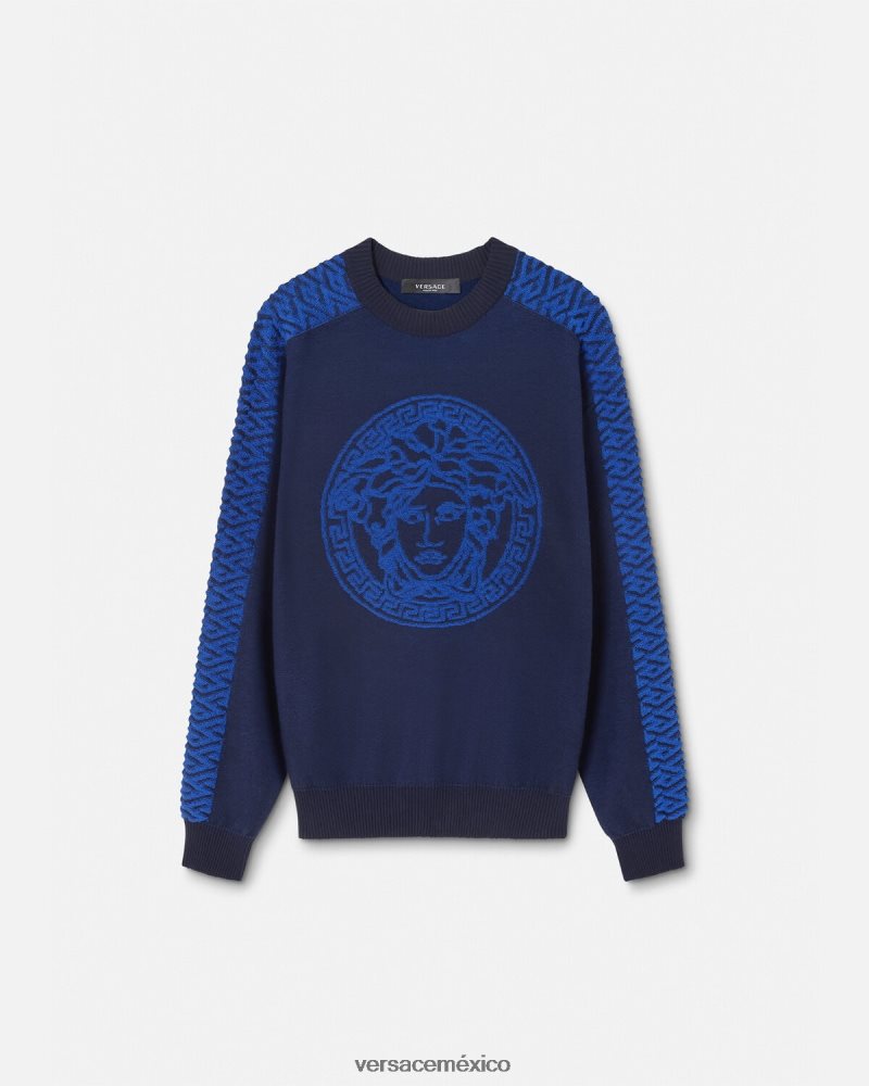 Versace suéter de felpa con medusa la greca azul ropa hombres 84626J1338