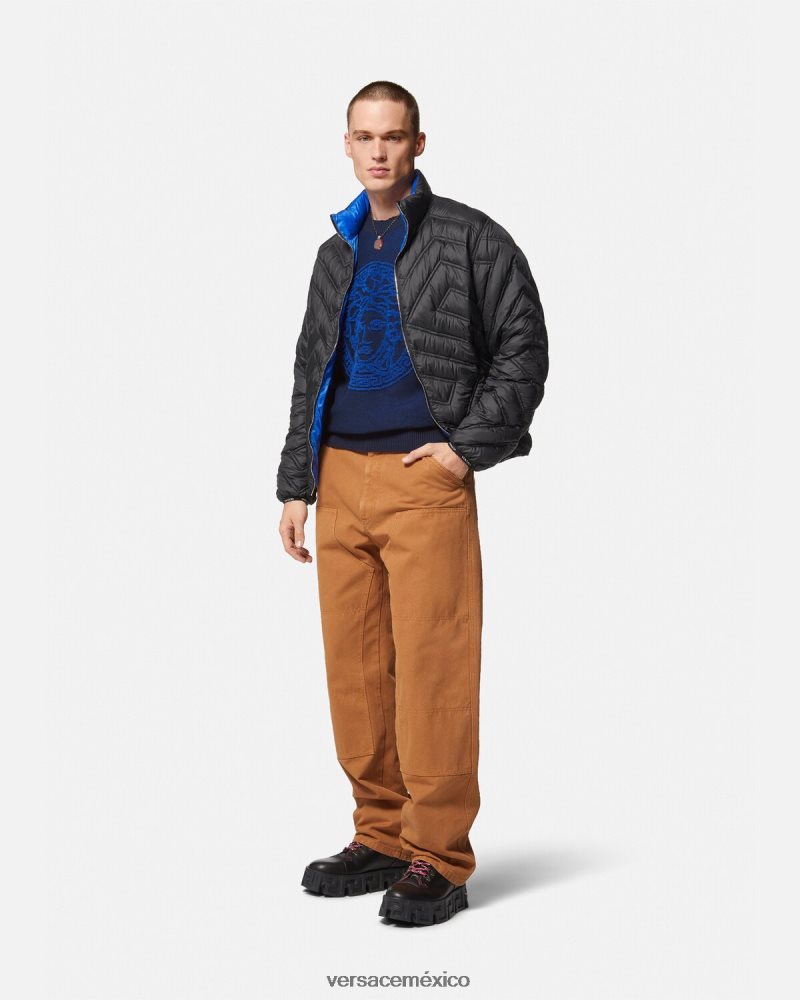 Versace suéter de felpa con medusa la greca azul ropa hombres 84626J1338