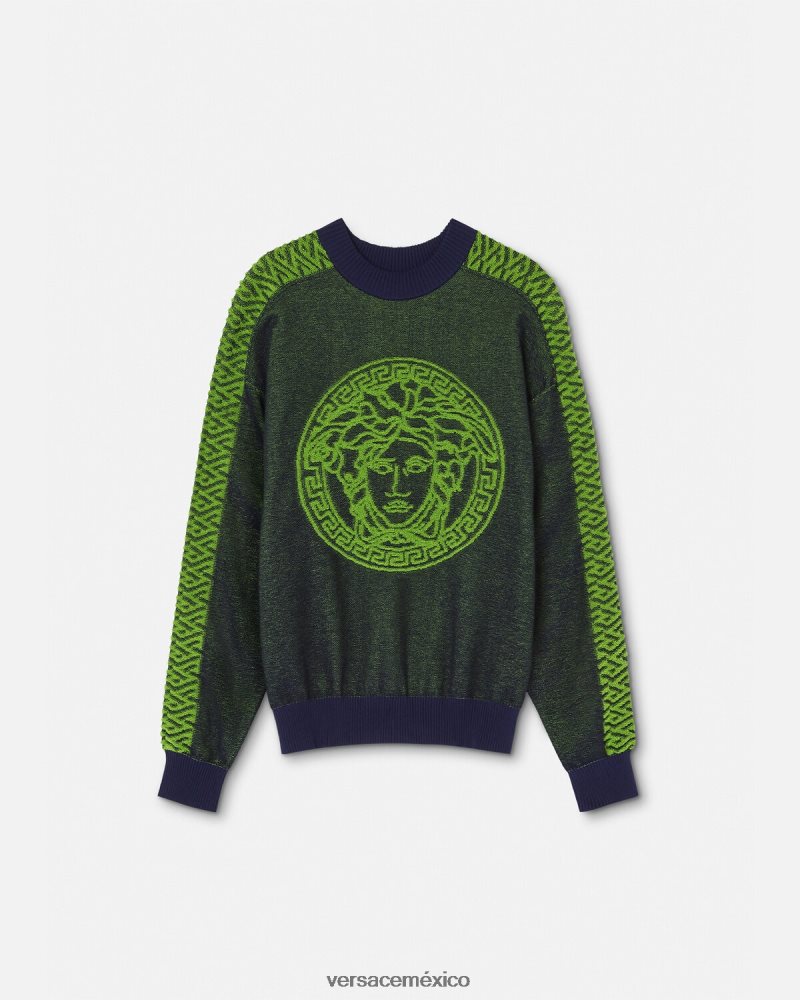 Versace suéter de felpa con medusa la greca azul verde ropa hombres 84626J1331