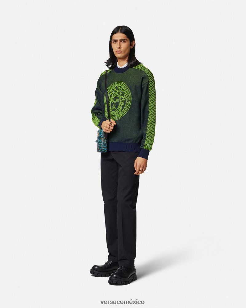 Versace suéter de felpa con medusa la greca azul verde ropa hombres 84626J1331