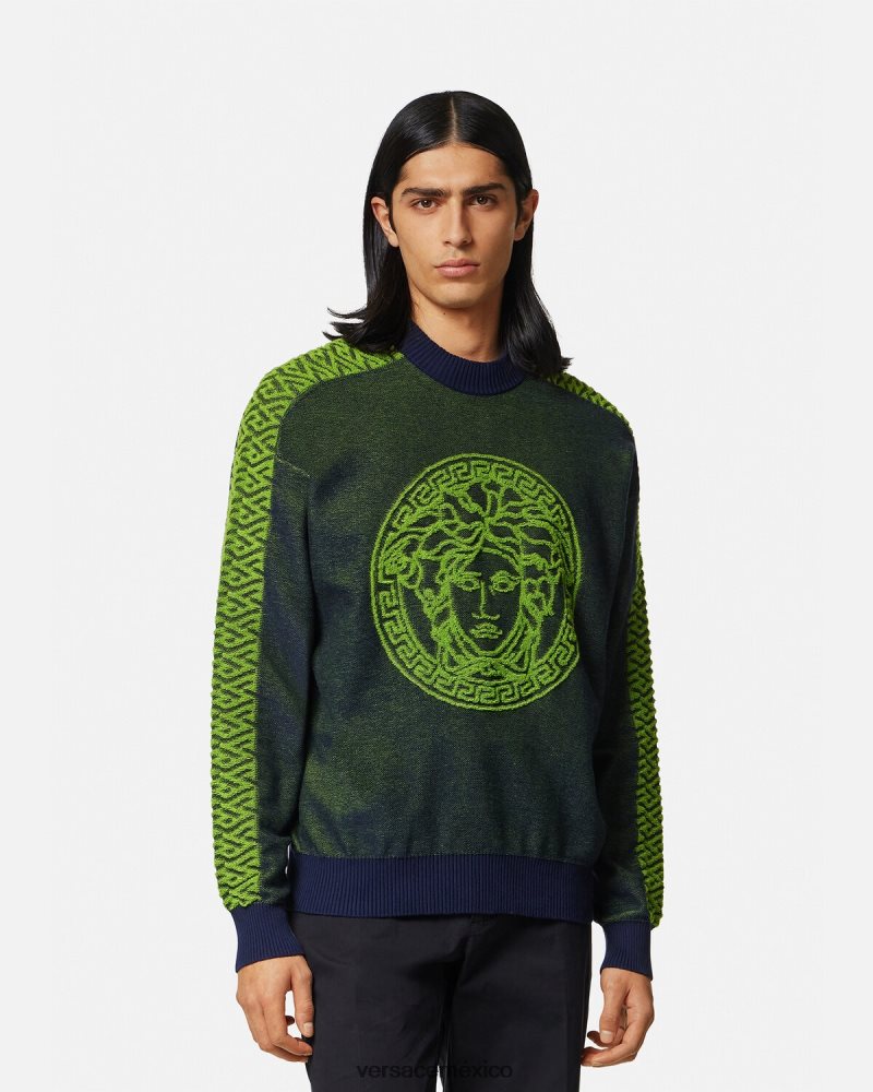 Versace suéter de felpa con medusa la greca azul verde ropa hombres 84626J1331