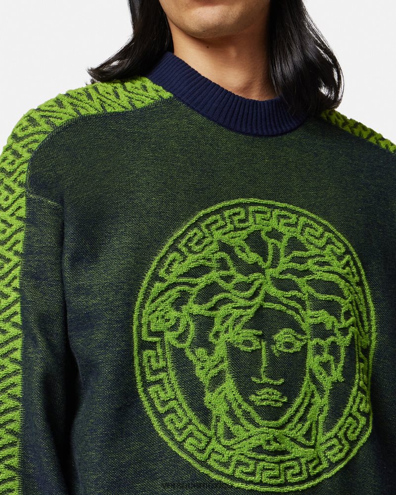 Versace suéter de felpa con medusa la greca azul verde ropa hombres 84626J1331