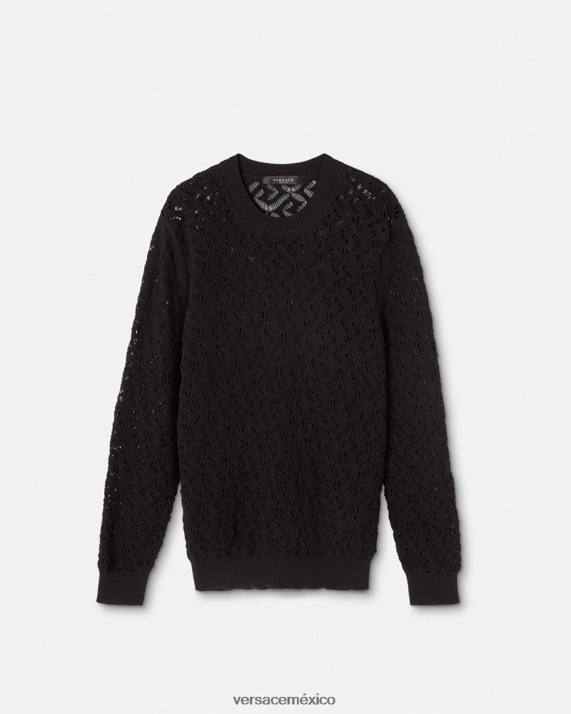 Versace suéter de punto de encaje la greca negro ropa hombres 84626J1341