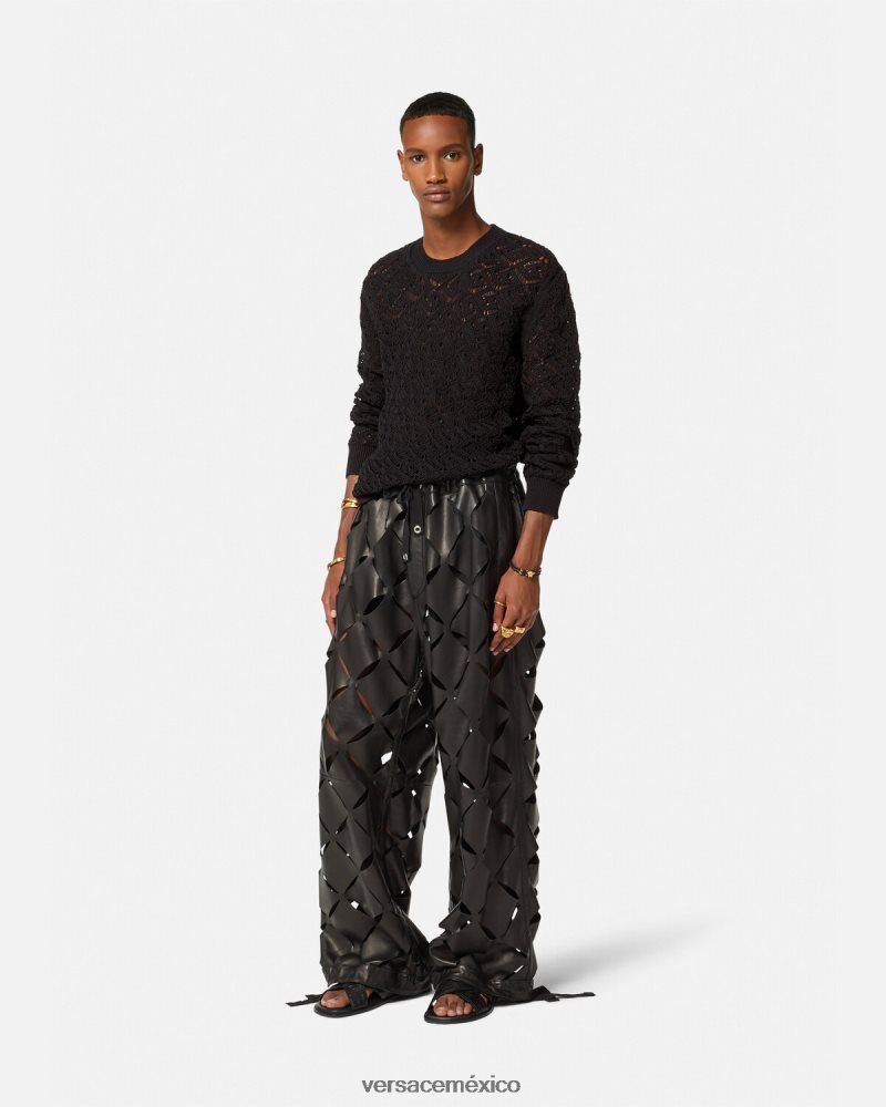 Versace suéter de punto de encaje la greca negro ropa hombres 84626J1341