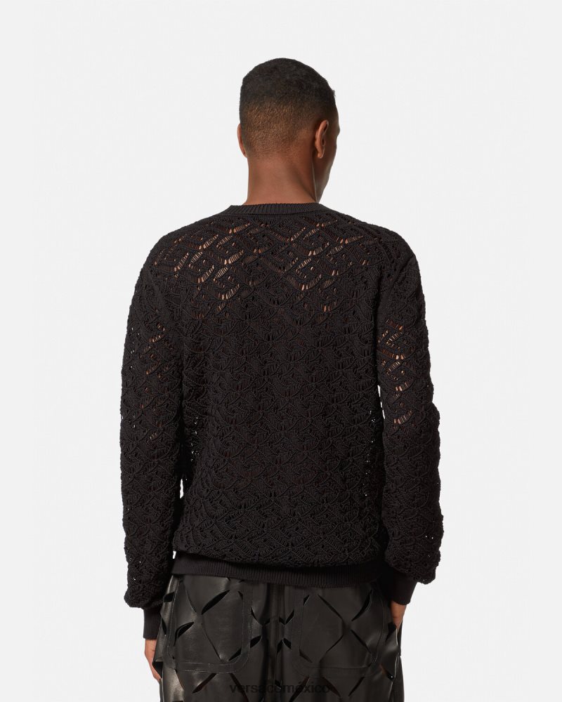 Versace suéter de punto de encaje la greca negro ropa hombres 84626J1341