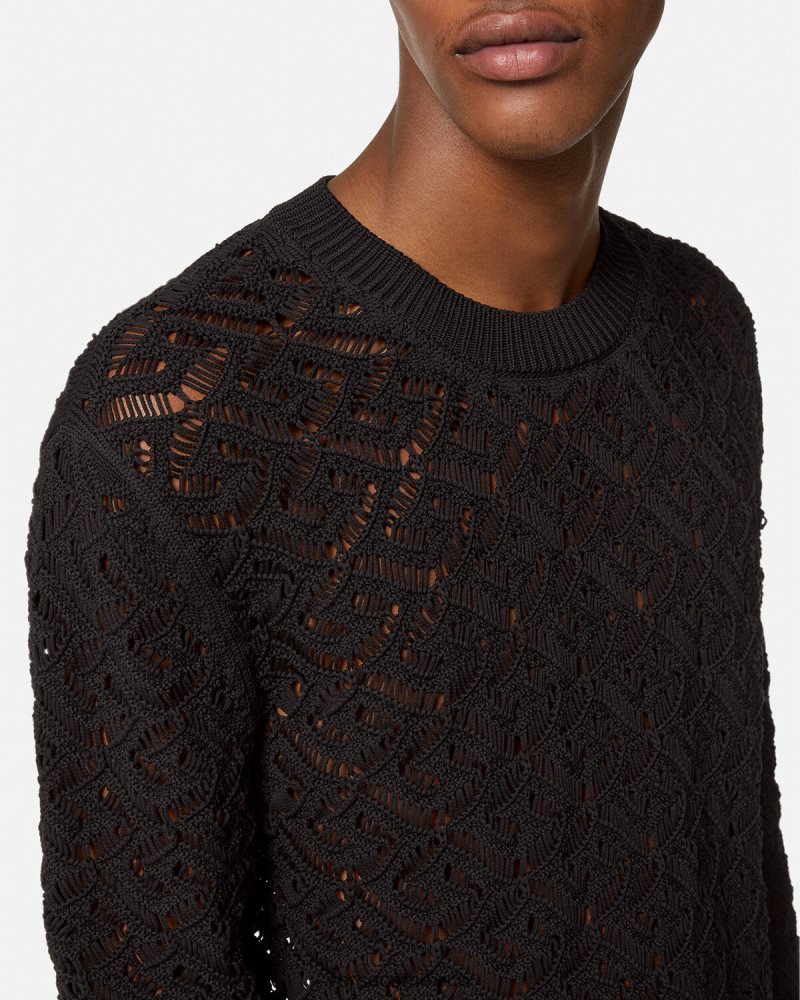 Versace suéter de punto de encaje la greca negro ropa hombres 84626J1341