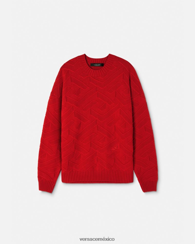 Versace suéter de punto la greca rojo ropa hombres 84626J1342