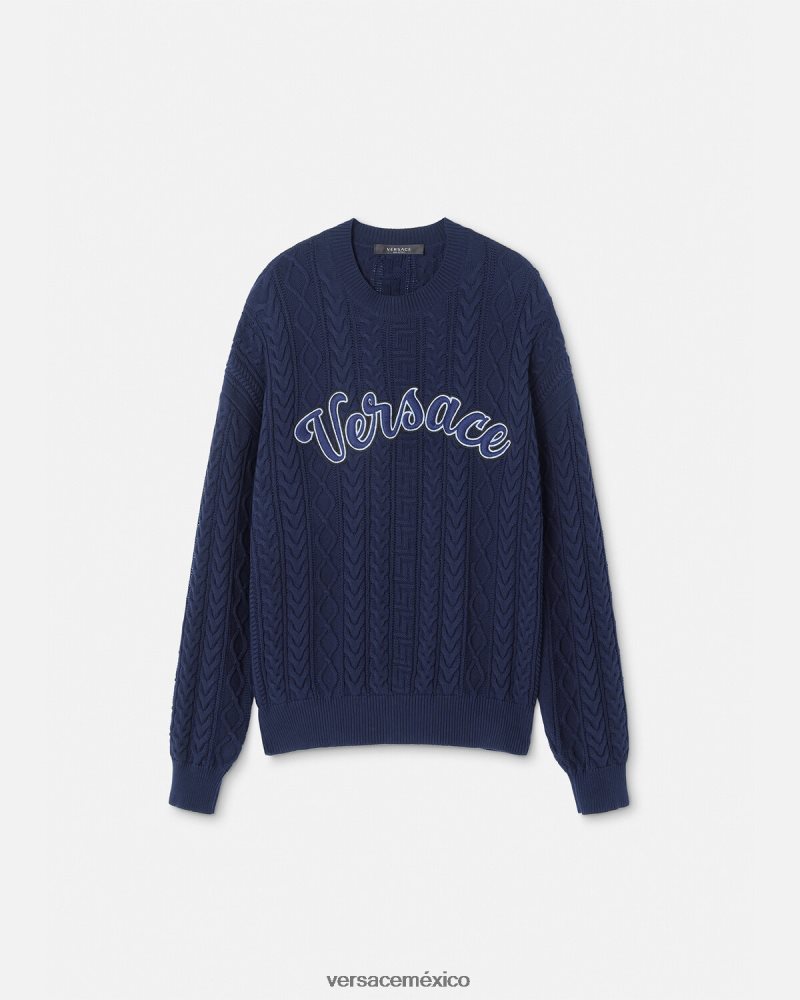 Versace suéter de punto universitario con Greca azul ropa hombres 84626J1350