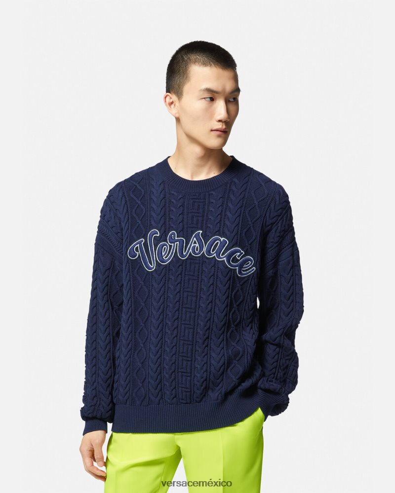 Versace suéter de punto universitario con Greca azul ropa hombres 84626J1350