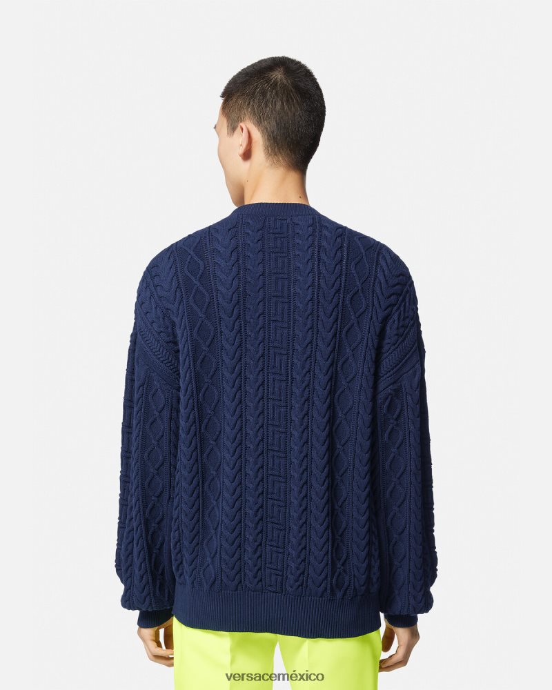 Versace suéter de punto universitario con Greca azul ropa hombres 84626J1350