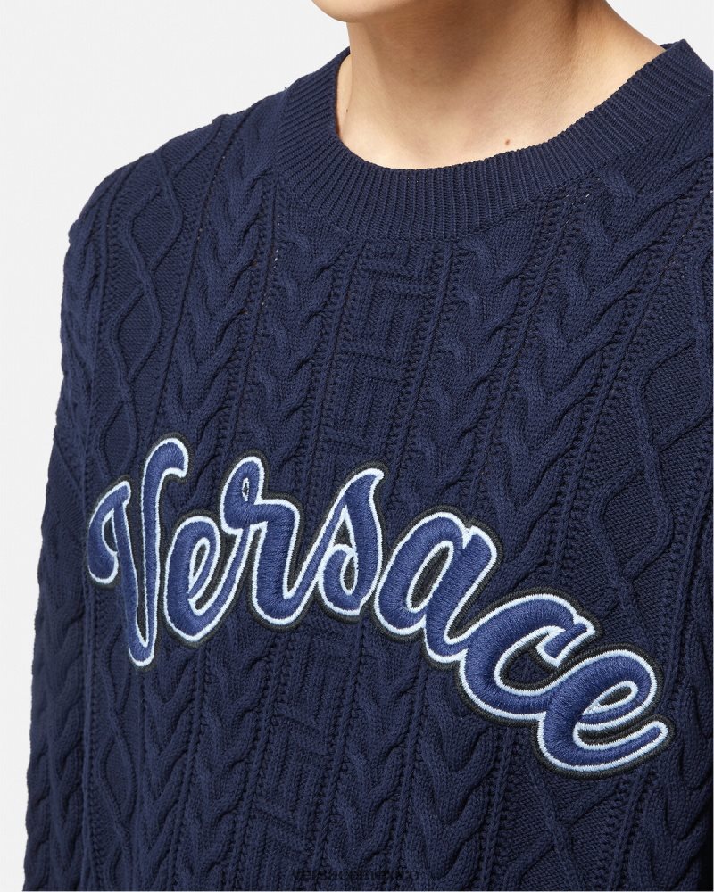 Versace suéter de punto universitario con Greca azul ropa hombres 84626J1350