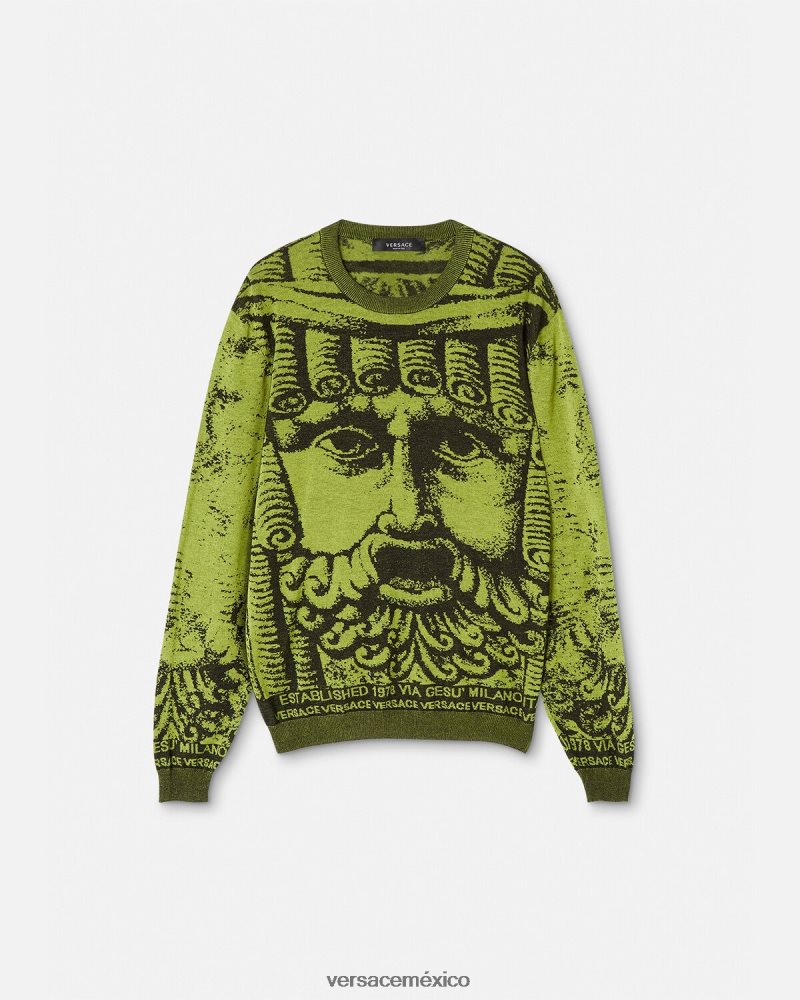 Versace suéter jacquard la maschera verde ropa hombres 84626J1336