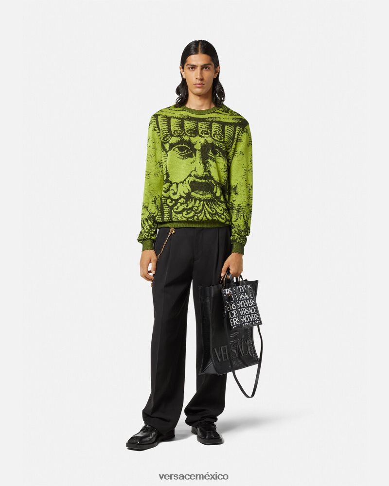 Versace suéter jacquard la maschera verde ropa hombres 84626J1336