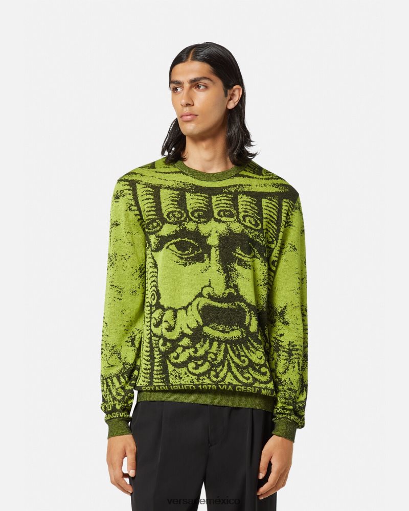 Versace suéter jacquard la maschera verde ropa hombres 84626J1336
