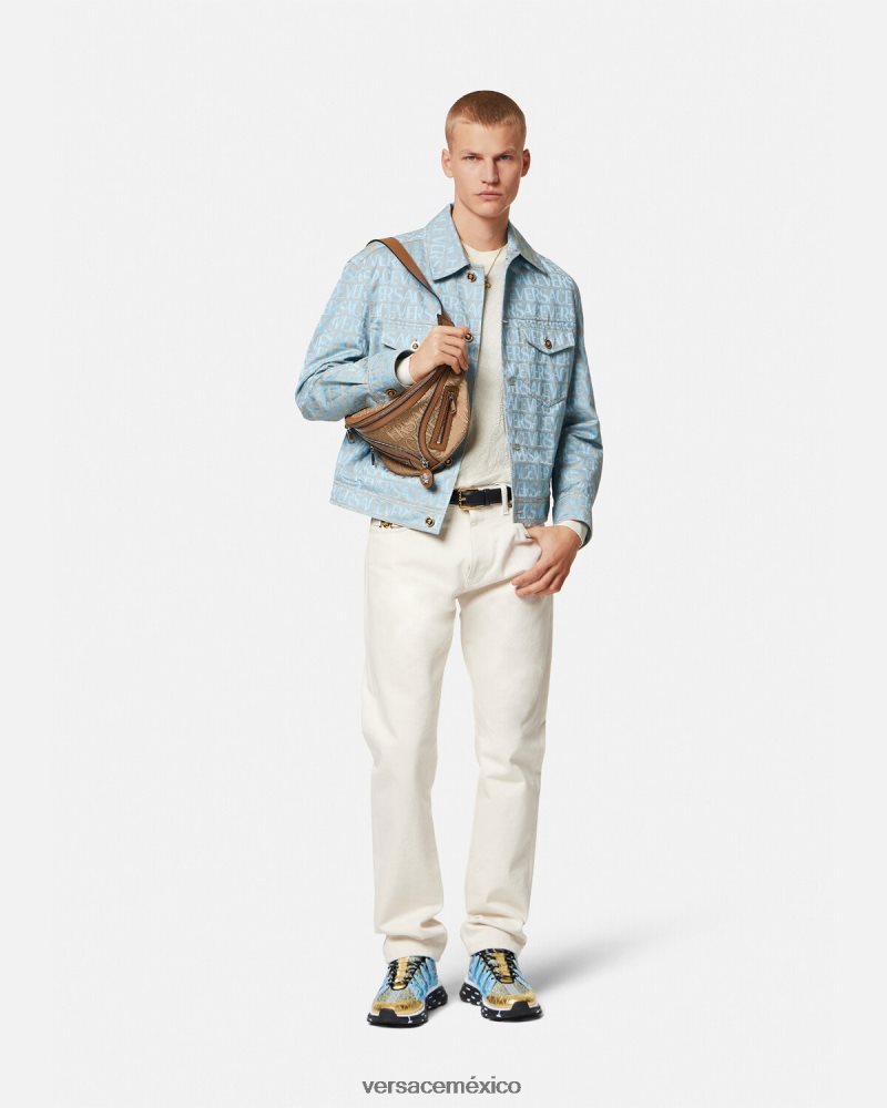 Versace suéter la greca en mezcla de seda beige ropa hombres 84626J1326