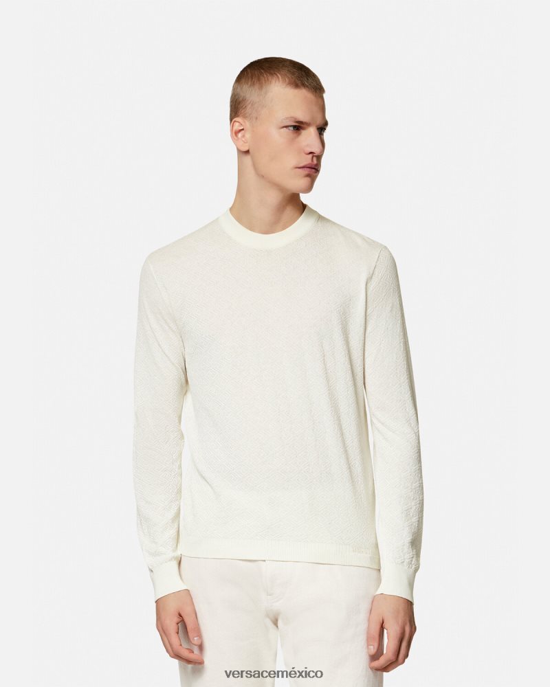 Versace suéter la greca en mezcla de seda beige ropa hombres 84626J1326