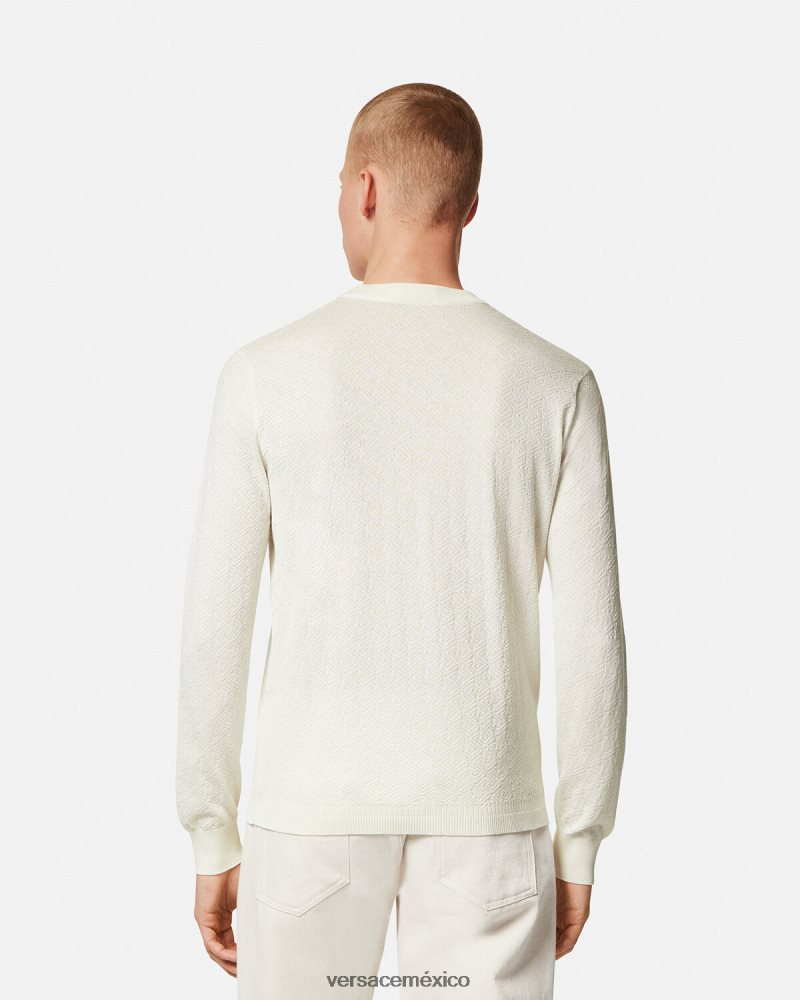 Versace suéter la greca en mezcla de seda beige ropa hombres 84626J1326