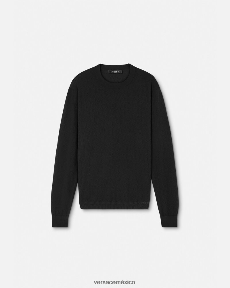 Versace suéter la greca en mezcla de seda negro ropa hombres 84626J1332
