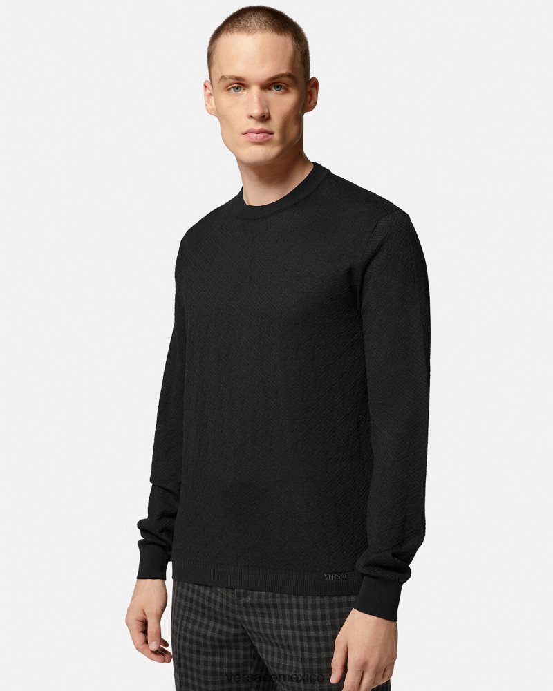Versace suéter la greca en mezcla de seda negro ropa hombres 84626J1332