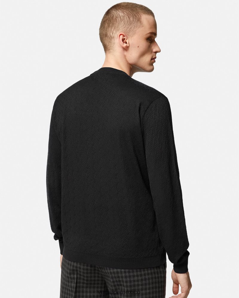 Versace suéter la greca en mezcla de seda negro ropa hombres 84626J1332