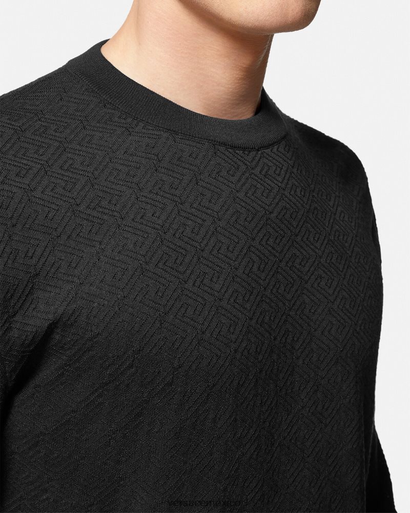 Versace suéter la greca en mezcla de seda negro ropa hombres 84626J1332