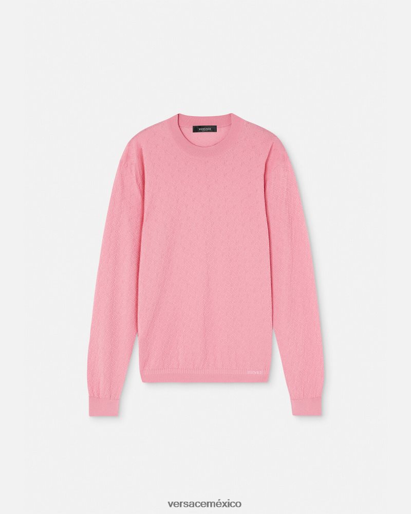 Versace suéter la greca en mezcla de seda rosa ropa hombres 84626J1327