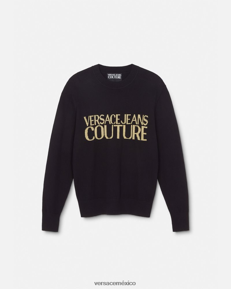 Versace suéter tejido con logo negro y estampado ropa hombres 84626J2421
