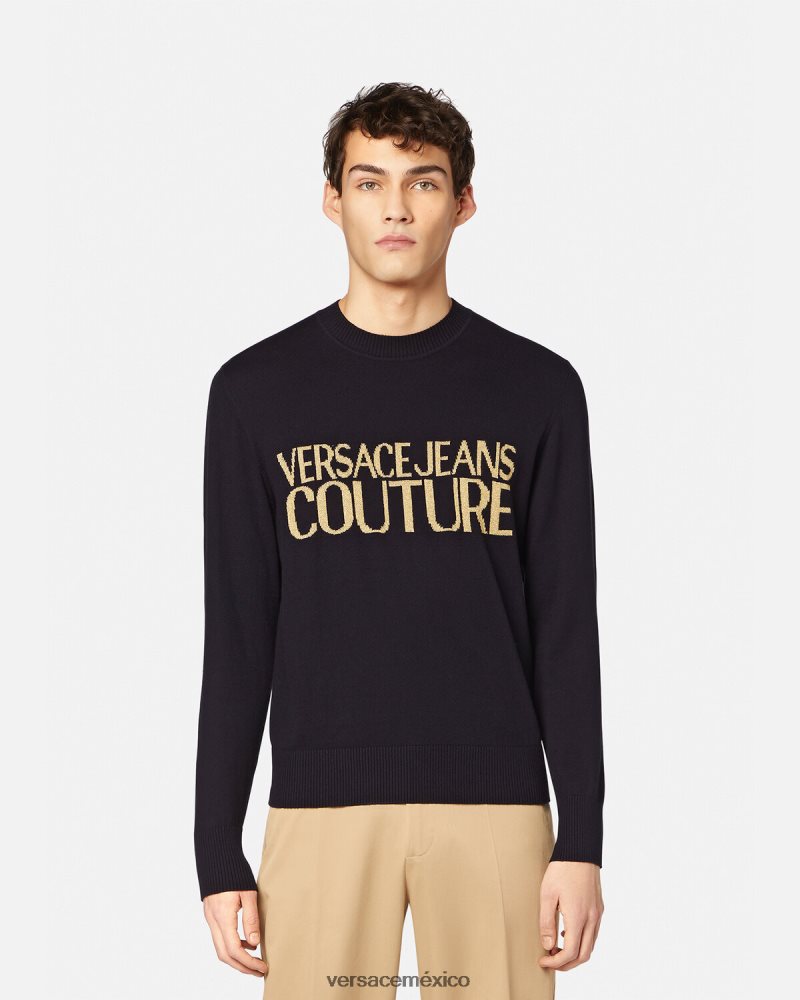 Versace suéter tejido con logo negro y estampado ropa hombres 84626J2421