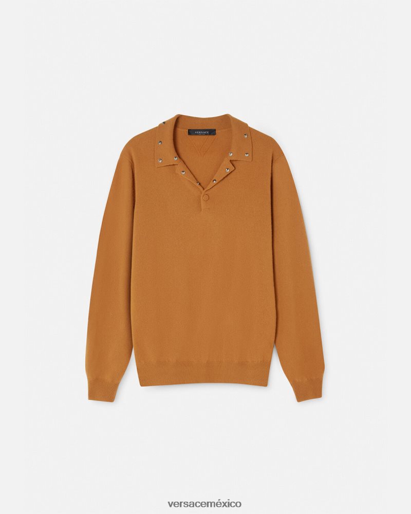 Versace suéter tipo polo con tachuelas en espiral naranja ropa hombres 84626J1347