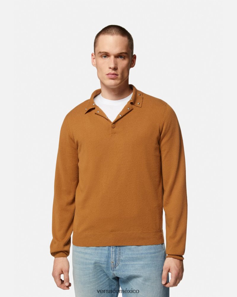 Versace suéter tipo polo con tachuelas en espiral naranja ropa hombres 84626J1347