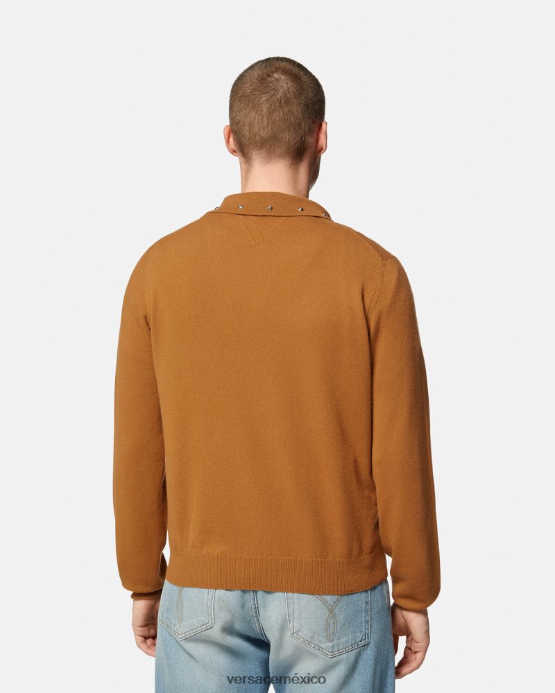 Versace suéter tipo polo con tachuelas en espiral naranja ropa hombres 84626J1347