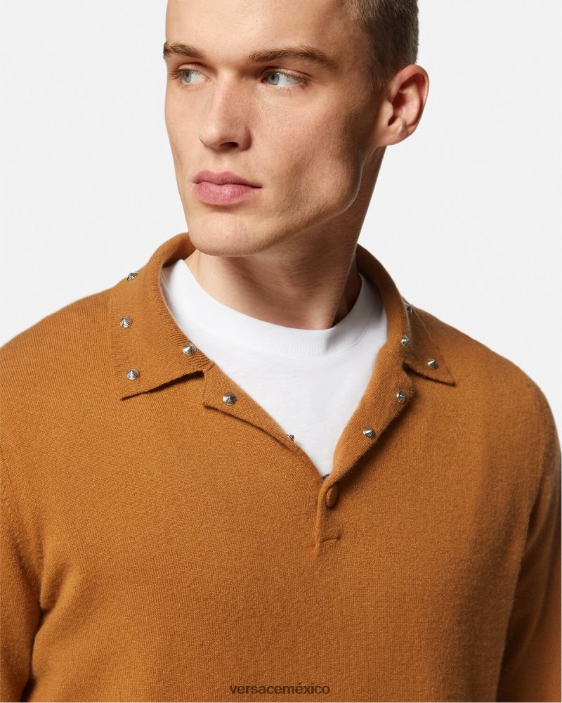 Versace suéter tipo polo con tachuelas en espiral naranja ropa hombres 84626J1347