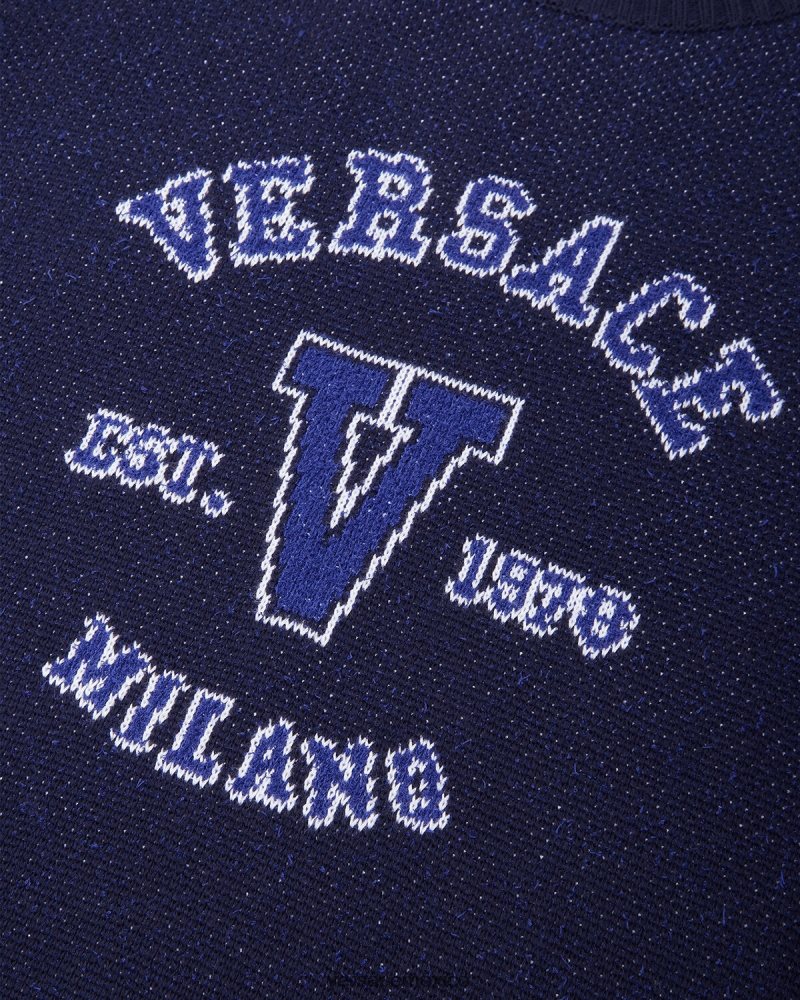 Versace suéter universitario con logo en intarsia azul ropa hombres 84626J1349