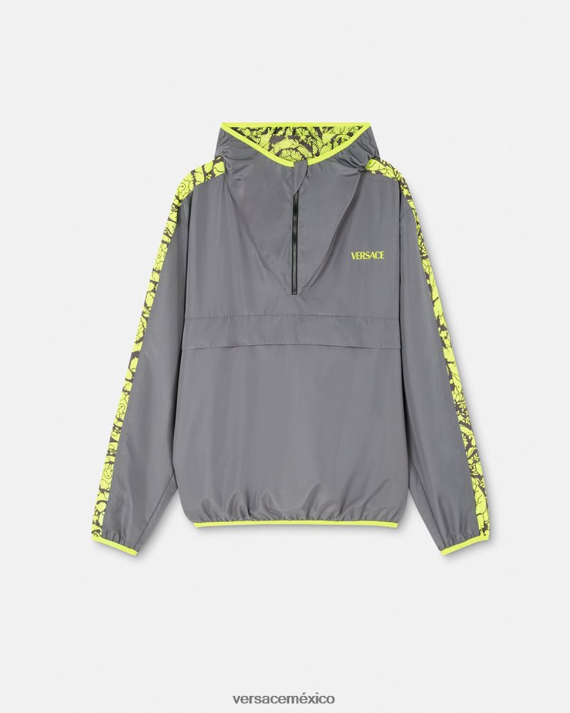 Versace chaqueta deportiva con silueta barroca gris y lima ropa hombres 84626J1461
