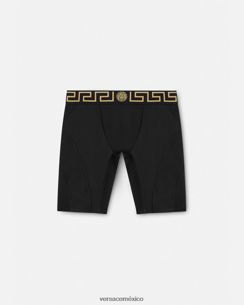 Versace pantalones cortos de ciclismo con greca negro ropa hombres 84626J1456
