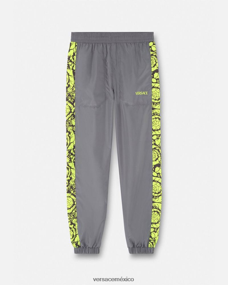 Versace pantalones deportivos con silueta barroca gris y lima ropa hombres 84626J1460