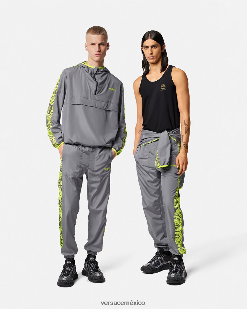 Versace pantalones deportivos con silueta barroca gris y lima ropa hombres 84626J1460