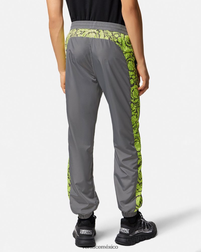 Versace pantalones deportivos con silueta barroca gris y lima ropa hombres 84626J1460
