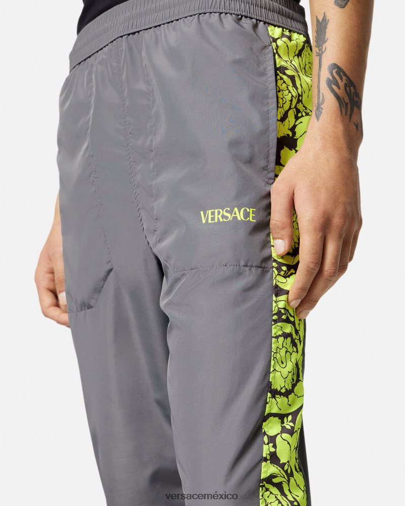 Versace pantalones deportivos con silueta barroca gris y lima ropa hombres 84626J1460