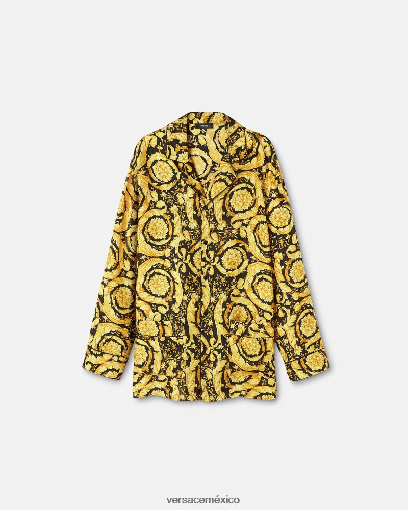 Versace camisa de pijama de seda con estampado barroco imprimir ropa interior y ropa de playa hombres 84626J1735