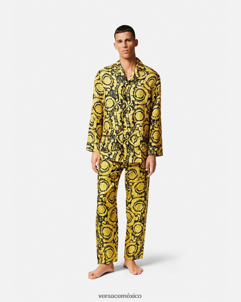 Versace camisa de pijama de seda con estampado barroco imprimir ropa interior y ropa de playa hombres 84626J1735